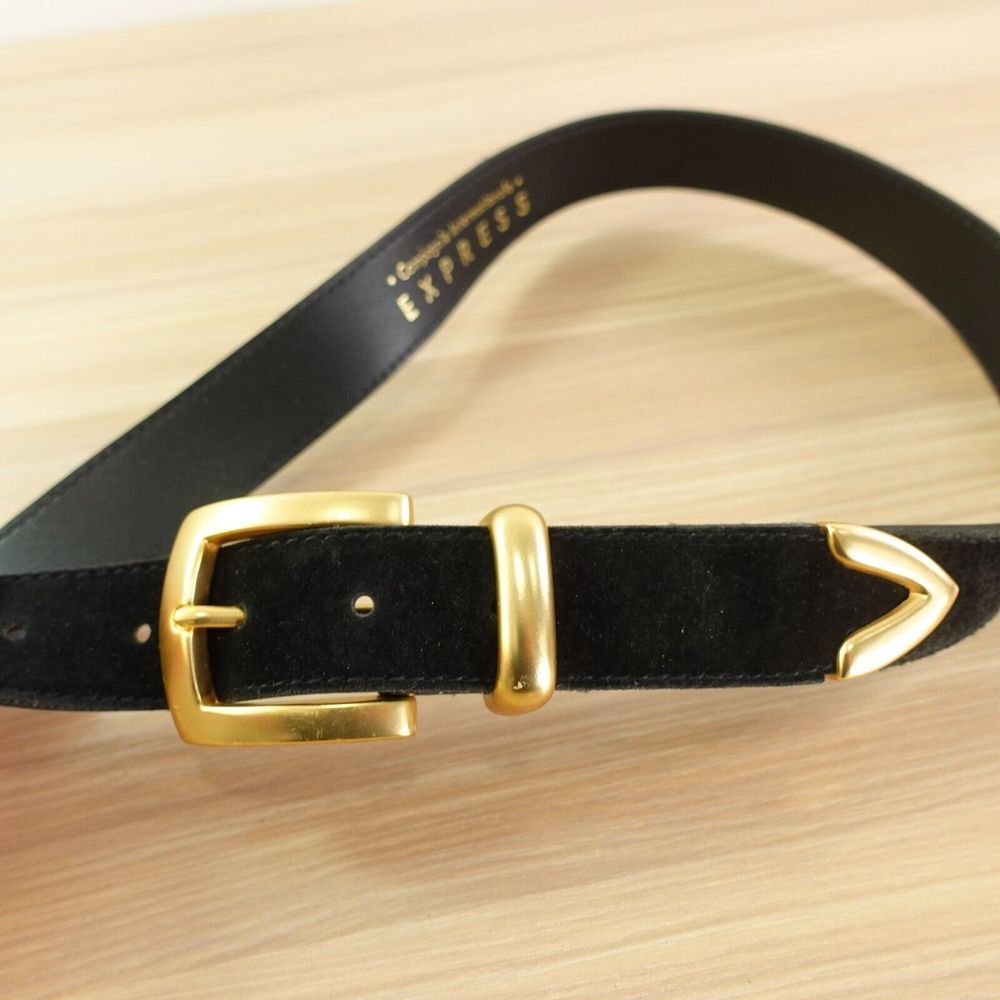 Vintage Parisian Chic Black Dress Belt S 28 Genuine Leather Gold Buckle EXPRESS